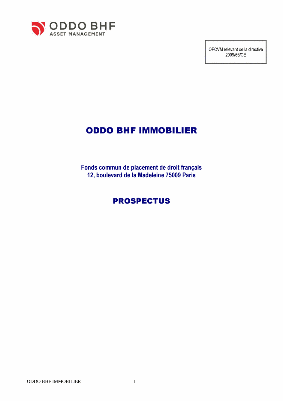 Prospectus ODDO BHF IMMOBILIER DR-EUR - 12/11/2019 - Français