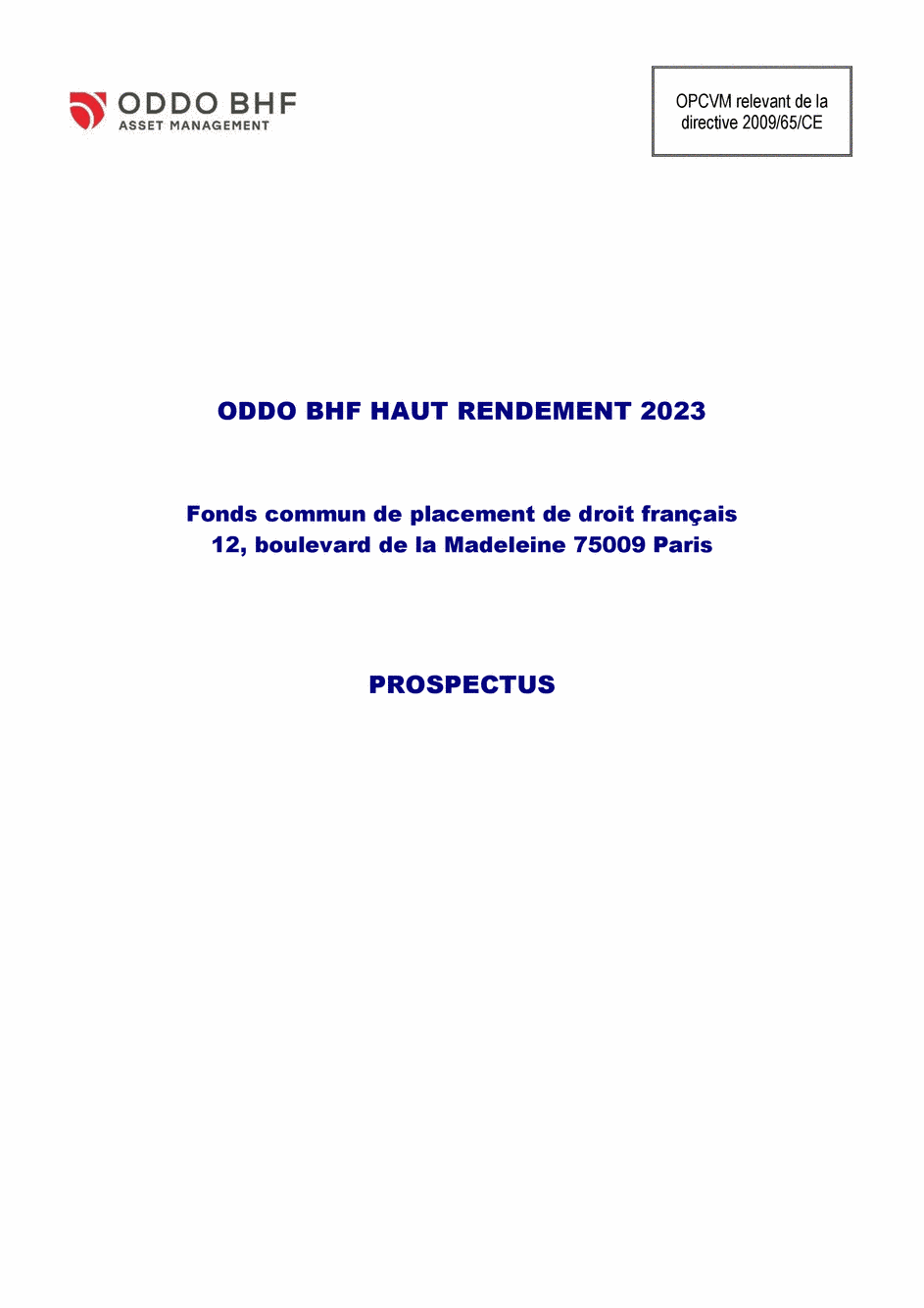 Prospectus ODDO BHF HAUT RENDEMENT 2023 DR-EUR - 25/09/2020 - Français