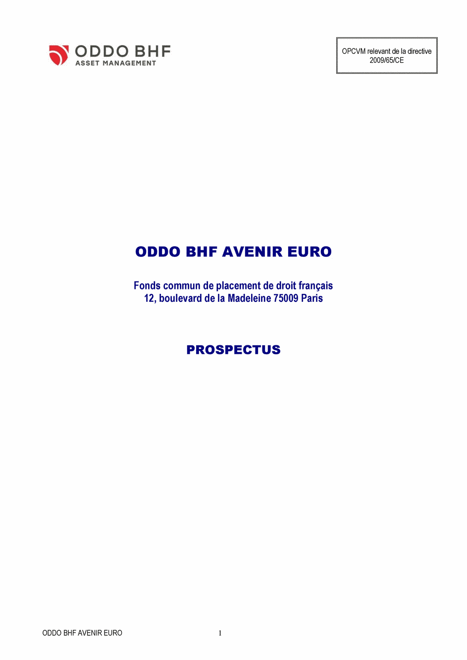 Prospectus ODDO BHF AVENIR EURO P-EUR - 10/08/2020 - Français